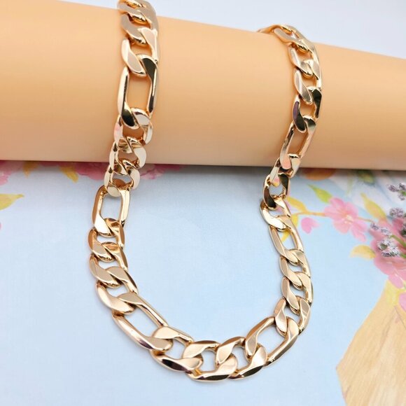 "Thick Rose Gold Figaro Chain Necklace for Men & Women, 24 Inch, XPNL0085 - Picture 1 of 12